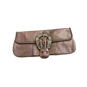 Betsey Johnson Vintage Brown Leather Horseshoe Clutch